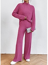abordables Survêtements pour femmes-Femme Chaud Néon et lumineux Chemise Ensembles de pantalons Pantalon manche longue Col Roulé Couleur unie Casual Quotidien Noir Vert Véronèse Bleu Automne hiver Standard