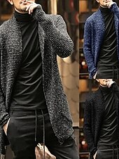 preiswerte Herren Strickjacke-Herren Strickjacke Herbstpullover Gerippt Stricken Standard Strick Glatt Öffnung vorne Warm-Ups Moderne zeitgenössische Freizeitskleidung Ausgehen Bekleidung Winter Schwarz Dunkelblau M L XL