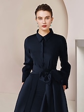preiswerte Overalls für Mütter-Zweiteiliges Jumpsuit Mutter der Braut formelle Hochzeitsgast elegantes Partykleid mit Kragen bodenlang Taffeta langarm mit Schleife(n) einfarbig 2025 kostenlose Maßanfertigung