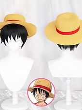 economico Parrucche di Coppia-scimmia in un unico pezzo d. rufy parrucche anime di alta qualità one piece scimmia d. Parrucca cosplay nera corta di Rufy, parrucche sintetiche resistenti al calore