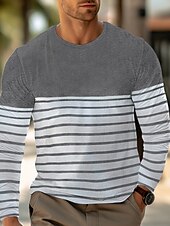 cheap Basic T shirts-Men&#039;s T Shirt Tee Top Long Sleeve Crew Neck Summer Stripes Fashion Designer Basic Vacation Street Going out Wine Black Dark Blue Top Tee for Men
