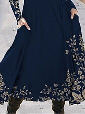 preiswerte Blumenkleid-Frauen Midikleid A-Linien Kleid Lässiges Kleid Winterkleid Swing Kleid Mode Streetwear Reif Formal Outdoor Urlaub Regulär Passform Blumen Lange Ärmel Rundhalsausschnitt Schwarz Marineblau Königsblau
