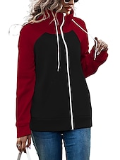 baratos Moletom esportivo com capuz-Mulheres Bloco de cor Básico Manga Longa Capuz Tops regulares Rua Casual Zip Up Bolso frontal Branco Rosa Vermelho Verde Verde Tropa Outono &amp; inverno