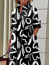 economico Arte &amp; Design Abito-Abito midi donna Abito camicia Abito casual da esterno ufficio quotidiano moda moderna colletto camicia bottoni tasca maniche lunghe autunno inverno taglia larga a blocchi di colore graffiti