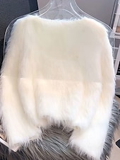 cheap Cardigans &amp; Outerwears-Women&#039;s Cardigan Sweater Cardigan Stylish Casual Soft Solid Color Ribbed Crew Neck Faux Fur Trim Long Sleeve Regular Tops Knit Daily Going out Weekend Black White Fall Winter