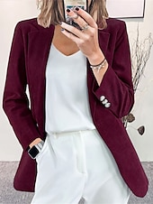 preiswerte Blazer &amp; Anzüge-Damen Cordjacke Blazer Sakko Formal Taste Feste Farbe Windundurchlässig Modisch Regular Fit Oberbekleidung Langarm Herbst Weinrot S