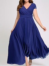 abordables Robe de cocktail-robe longue Femme Grande Taille Robe de bal Manche Courte Eté Printemps Automne - Mode Soirée Moderne Ruché Couleur monochrome Col V Vacances 2023 Noir Blanche Jaune Vert Claire Vin Rouge Bleu Vert