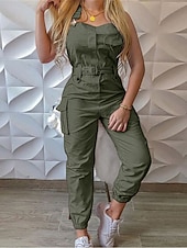 olcso nyaralás jumpsuit-Női Szabályos Jumpsuitek Utcai sikk Tömör szín Ujjatlan V-alakú Zseb Magas derék Vakáció Utca Normál Fekete Sárga Arcpír rózsaszín Ősz
