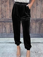 cheap Party women&#039;s Pants-Women&#039;s Sweatpants Joggers Velvet Pants Trousers Full Length  Pocket Micro-elastic High Waist Fashion Streetwear Party Dark Brown Black S M Fall &amp; Winter