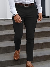 cheap Chinos-Men&#039;s Graduation Trousers Chinos Chino Pants Pocket Plain Comfort Breathable Office Daily Casual Black Red