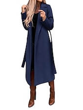 billiga Trenchcoats-Dam Kappa Arbete Gata Handla Höst Vinter Lång Täcka Normal Håller värmen Andningsfunktion Samtida Stylish Formell Jacka Långärmad Slät Med fickor Med bälte Svart Vit Gul