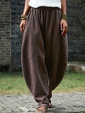 economico Pantaloni in lino e cotone semplici-Per donna Pantaloni in cotone e lino Chinos Pantaloni Semplice Casual Lunghezza intera Vita Alta Semplice Tasca Elastico in vita Baggy Comodità Traspirabilità Morbido Micro-elastico Vacanza