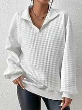 abordables Sweat à capuche de sport-sweat-shirt zippé pour femme sweat-shirt pull sport basique texturé couleur unie rue décontracté col en V demi-zip quart de zip manches longues blanc automne&amp;amp; hiver