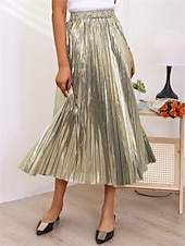 economico Gonne semplici-Per donna Altalena a dondolo Gonna lunga Medio Gonne A pieghe Metallizzato Lungo Tinta unita Scintillante Halloween Strada Per tutte le stagioni Poliestere Di tendenza Brillante Argento Nero Oro Oro