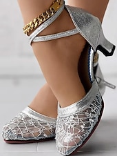 baratos Anos 1920 &amp; Era Gatsby-Sapatos de salto alto femininos com tira em T, em malha dourada e strass – estilo vintage da era Gatsby dos anos 1920, elegantes sapatos de baile para festas de dança da era do jazz.