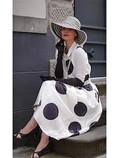 ieftine Rochii Business-Pentru femei Rochie Maxi lungă Rochii Tip Cămașă Rochie din satin Epocă Vacanță Fit regulat Buline Fără manșon Guler Cămașă Negru Alb Trifoi Vară Primăvară