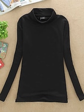 economico T-shirt semplice-Per donna maglietta Maglieria intima Camicia di fondo Liscio Essenziale Manica lunga A collo alto Collo alto Top regolari Giornaliero Fine settimana Dolcevita bordeaux più velluto felpa nera a collo