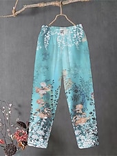 abordables Pantalon en coton et lin graphique-Femmes Pantalon en coton et lin Slacks Pantalons Amples Confort Chino Longueur cheville Taille moyenne Fleur Avec Poches Bouffant Imprimé Respirabilité Micro-Élastique Extérieur Quotidien Rose Claire