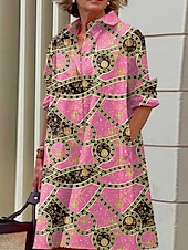economico Arte &amp; Design Abito-Abito midi donna Abito camicia Abito casual da esterno ufficio quotidiano moda moderna colletto camicia bottoni tasca maniche lunghe autunno inverno taglia larga a blocchi di colore graffiti