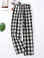 billiga Sovtoppar och underdelar till dam-dam loungewear byxor lounge byxor rutnät / pläd mode avslappnad mjuk hemgatan daglig bomull andas långbyxa resår midja höst vinter hem outfits