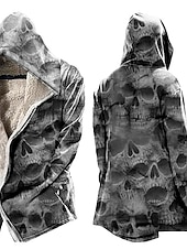 billiga fleecejacka för män-Herr Dödskalle Varg Bokstav Vinterkappa Fleece-jacka Kappa Varm Andningsfunktion Bekväm Mode Streetwear Ledigt vardag Sport &amp; Utomhus Dagliga kläder Utekväll Dragkedja Ficka Mönster Höst vinter