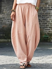 economico Pantaloni in lino e cotone semplici-Per donna Pantaloni in cotone e lino Chinos Pantaloni Semplice Casual Lunghezza intera Vita Alta Semplice Tasca Elastico in vita Baggy Comodità Traspirabilità Morbido Micro-elastico Vacanza