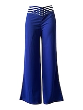お買い得  パーティーの女性のパンツ-女性用 ワイドレッグ パンツ ファッション ストリートファッション オフィス 全長 ハイウエスト 純色 ハイカット 履き心地よい 通気性 ソフト マイクロエラスティック パーティー デイリーウェア ロビンエッグブルー ブラック ホワイト イエロー 秋 冬