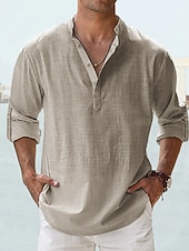 economico Camicie di lino-Per uomo Camicia camicia di lino Camicia estiva Camicia da spiaggia Liscio Hawaiano Per eventi Bianco Rosa Blu Verde Manica lunga Colletto alla coreana Primavera estate Abbigliamento Di base
