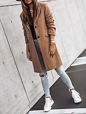 billiga Vinterjackor-Dam Kappa Gata Dagliga kläder Semester Höst Vinter Normal Täcka Normal Håller värmen Andningsfunktion Stylish Ledigt Gatustil Jacka Långärmad Slät Med fickor Svart Vit Kaki