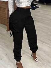 abordables pantalones cargo de mujer-Mujer Pantalones cargo Persona que practica jogging Pantalones Moda Ropa de calle Longitud total Alta cintura Plano Cintura elástica Multi bolsillo Comodidad Transpirabilidad Suave Microelástico