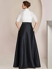 abordables Longueur du plancher-A-Line Robe de Mère de la Mariée Invité de Mariage Élégant Fête Col Chemise Longueur au Sol Taffetas Manches Courtes avec Nœud(s) Bloc de Couleur