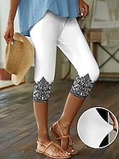 billiga -Dam Vanligt Shapewear Capribyxor Designer Ledigt Kapris Hög midja Blomma Elastisk midja Mönster Mateial som andas Bekväm Hög Elasisitet Ledigt Dagliga kläder Ros+Vit Transperant Rosa Vit Vår, Höst