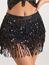 abordables Jupes unies-jupe de mardi gras pour femme jupe scintillante mini blanc / noir noir blanc jaune jupes été paillettes gland frange imprimé mode décontracté performance fête taille unique thème carnaval