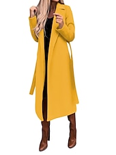 billiga Trenchcoats-Dam Kappa Arbete Gata Handla Höst Vinter Lång Täcka Normal Håller värmen Andningsfunktion Samtida Stylish Formell Jacka Långärmad Slät Med fickor Med bälte Svart Vit Gul