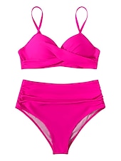 billiga Bikiniset-Dam Badkläder Bikini Shorts Baddräkt 2 st Hög midja Standkläder Grundläggande Slät Ärmlös Baddräkter