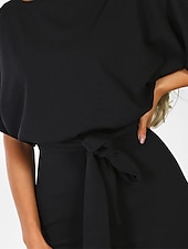 levne párty kombinézy-dámská kombinéza elegantní pásek v pase červená široká noha s kulatým výstřihem krátký rukáv jednobarevná párty práce ležérní jaro léto oblečení oblečení