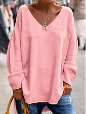 cheap Tunic Tops-Women&#039;s Tunic Oversized Sweatshirt Pullover Sports Basic Neon &amp; Bright Plain Street Casual V Neck Loose Fit Long Sleeve Black Pink Orange Gray Fall &amp; Winter