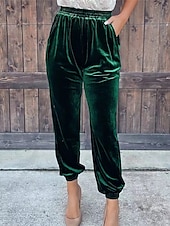 cheap Party women&#039;s Pants-Women&#039;s Sweatpants Joggers Velvet Pants Trousers Full Length  Pocket Micro-elastic High Waist Fashion Streetwear Party Dark Brown Black S M Fall &amp; Winter