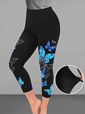 abordables -Femme Normal Collants Legging Design Décontractées Cheville Taille Haute Papillon Taille elastique Imprimer Respirabilité Confortable Haute élasticité Casual Usage quotidien Noir marron Blanche