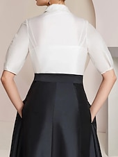 abordables Longueur du plancher-A-Line Robe de Mère de la Mariée Invité de Mariage Élégant Fête Col Chemise Longueur au Sol Taffetas Manches Courtes avec Nœud(s) Bloc de Couleur
