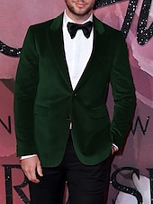abordables Blazers et vestes-Blazer de soirée en velours pour hommes Coupe ajustée Uni À simple boutonnage Deux boutons Noir Rose Bourgogne Bleu royal Violet Marron Vert