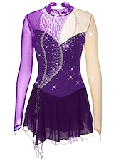 preiswerte Eiskunstlaufkleider-Eiskunstlaufkleid Damen Mädchen Eislaufen Kleider Austattungen Violett Dunkellila Schwarz und Violett Rückenfrei Gitter Elasthan Hochelastisch Wettbewerb Eiskunstlaufkleidung Handgemacht Kristalle