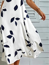 economico Abito Floreale-Abito Midi da Donna Stampa Foglia con Tasche Collo Spaccato Quotidiano Vacanza Manica Mezza Autunno