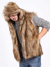 baratos Gilets-Homens Colete Casaco De Pele De Falso Gilet Roupa Diária Férias Para Noite Moda Básico Inverno Primavera &amp; Outono Com Capuz Jeans Confortável Tecido Não Trespassado Com Capuz Normal Marron Colete