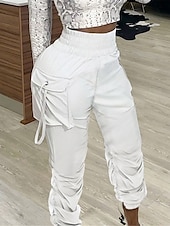 abordables pantalones cargo de mujer-Mujer Pantalones cargo Persona que practica jogging Pantalones Moda Ropa de calle Longitud total Alta cintura Plano Cintura elástica Multi bolsillo Comodidad Transpirabilidad Suave Microelástico