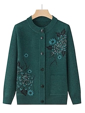 voordelige Vesten en bovenkleding-Dames Vest Trui Stijlvol Casual Zacht Bloemig Geribd Strakke ronde hals Knop Zak Lange mouw breien Buiten Feestdagen Uitgaan bordeaux Grasgroen Herfst Winter