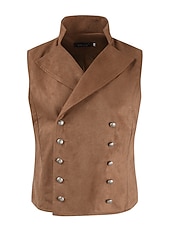 cheap Men's Waistcoat-Men's Vest Waistcoat Daily Wear Vacation Going out Vintage Fashion Spring &amp;  Fall Button Polyester Comfortable Plain Double Breasted Lapel Regular Fit Black Royal Blue Brown Rose Red Vest