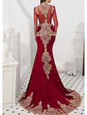economico Abiti da ballo-Sirena Tromba Strascico da Corte Abito da ballo con mantello Abito da Sera Abito formale Vintage Brillanti Brillare &amp; Splendere Manica Lunga Collo Alto Halloween Ospite di nozze Raso Tulle con