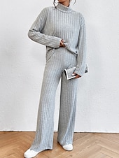 abordables Survêtements pour femmes-Femme Chaud Néon et lumineux Chemise Ensembles de pantalons Pantalon manche longue Col Roulé Couleur unie Casual Quotidien Noir Vert Véronèse Bleu Automne hiver Standard
