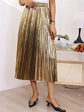 economico Gonne semplici-Per donna Altalena a dondolo Gonna lunga Medio Gonne A pieghe Metallizzato Lungo Tinta unita Scintillante Halloween Strada Per tutte le stagioni Poliestere Di tendenza Brillante Argento Nero Oro Oro